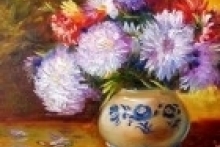 Мастер-класс Осенний букет в керамической вазе. Масло/холст. Астры — древнегреческий символ любви